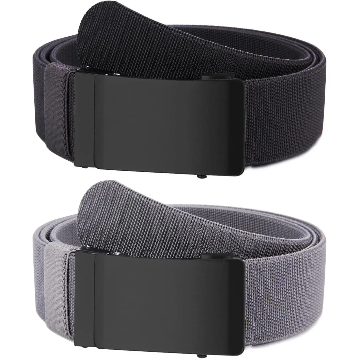 Men's Ratchet Belts 2 Pack, Adjustable Stretch Nylon Web Strap for Golf & Casual Wear with Automatic Buckle, Adjustable Ratchet Belt