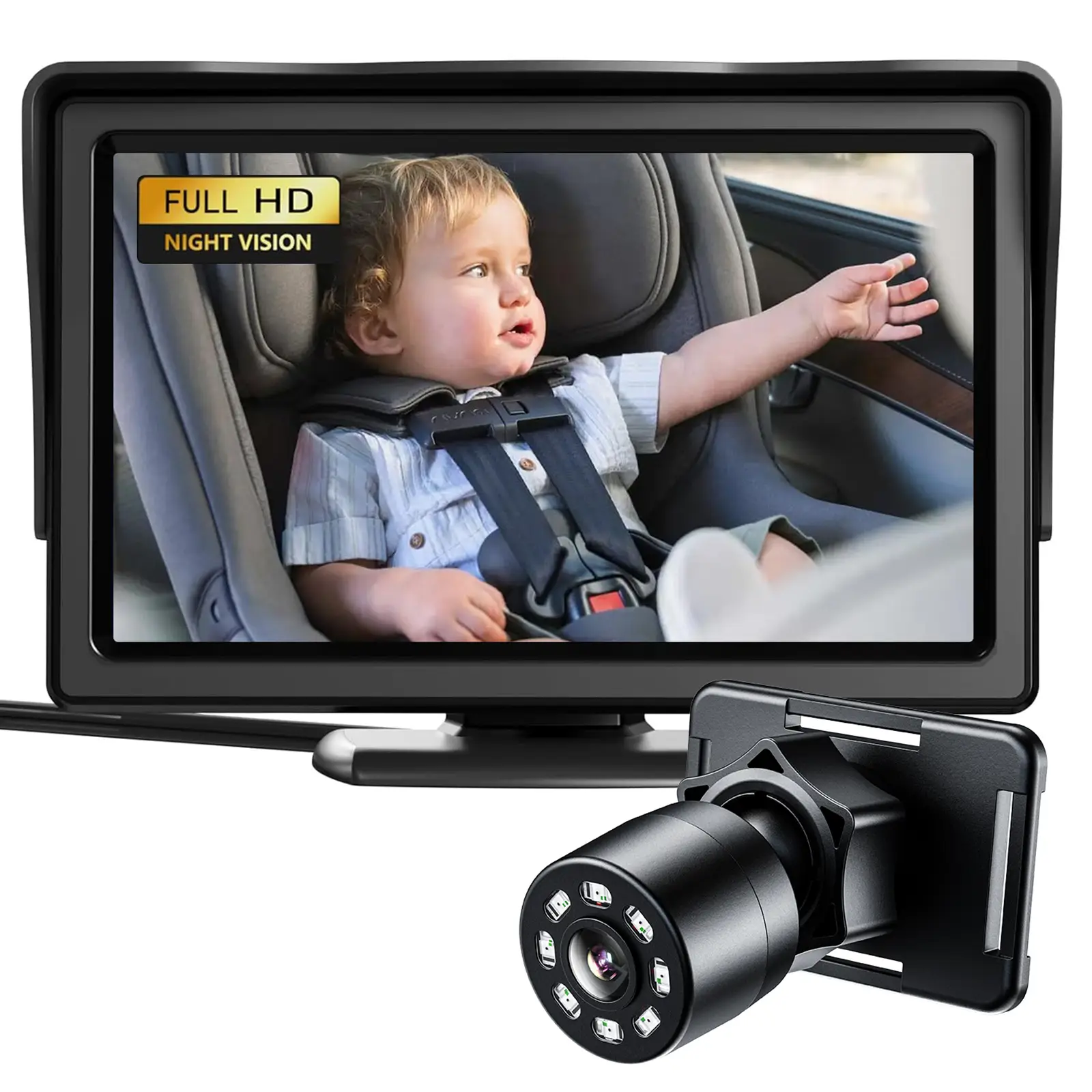 Car Mirror, Car Monitor 4.3'' HD Display with Night Vision Feature, Rear Facing Seat with Wide Crystal Clear View
