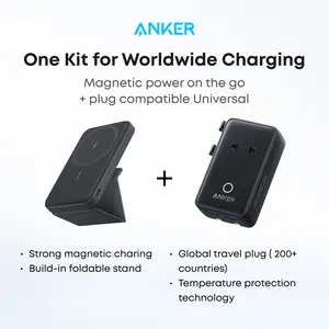 Anker Magnetic Power Bank, Built-In Foldable Stand, USB-C Port on the Side, 5,000mAh Capacity+Anker Nano Adapter, 5-in-1 Ultra-Compact Global Charger tiktokshopspringglowup