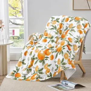 Americana Velvetsoft Throw Blanket - Orange Single-Sided Printed, Cozy Lightweight Flannel, All-Season Warm Plush for Sofa Bed, Blankets for Bedroom, Home Decor & Holiday Gifting, Throw Blankets