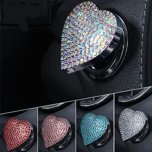 Sparkling Car Engine Start Button Cover, Heart-Shaped Diamond Start Button Sticker, Filled with Glittering Rhinestone Button Stickers, Various Colors of Interior Car Accessories