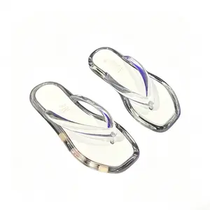 Women's Clear Strap Square Toe Flip Flops, Trendy Transparent Jelly Thong Sandals, NonSlip Soft Sole Summer Beach Slides, Casual Fashion Open Toe Flat Sandals for Daily Wear Vacation Pool Party