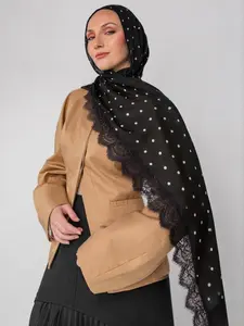 Fashion Long Dot Lace Edge Women's Scarf, Outdoor Breathable Summer Headscarf, Casual Fitted Accessory, Perfect Birthday Gift