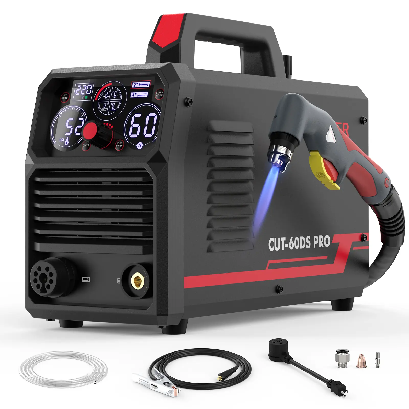 YESWELDER Multifunctional CUT-60DS -PRO Plasma Cutter, 60Amp 110V/220V Non-High Frequency Non-Touch Pilot Arc 4-In-1 Plate Cutting/Grid Cutting/Gouging/Marking Plasma Cutting Machine