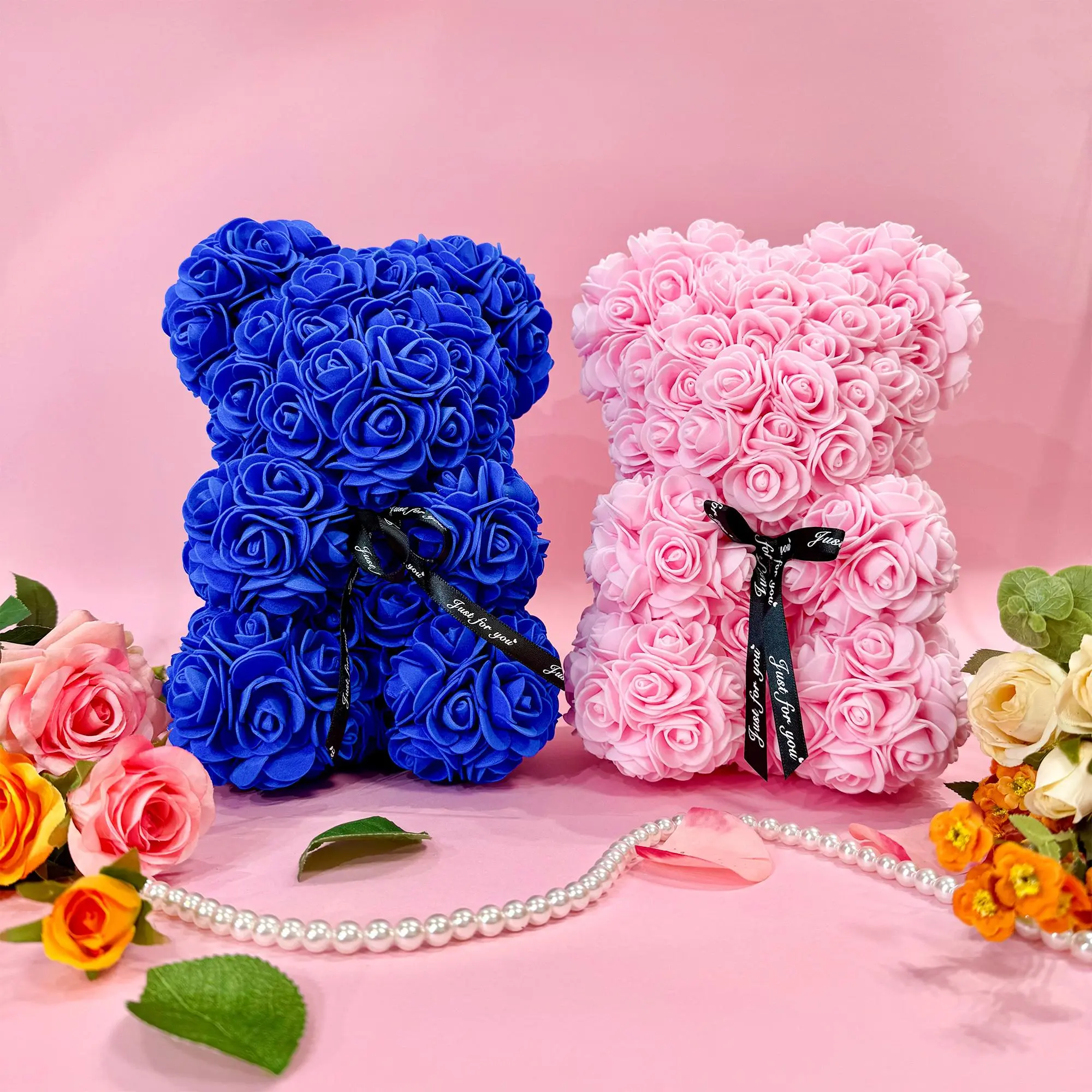 Artificial Rose Bear Shaped Flower Gift, 2 Counts/set Cute Bear Design Rose Flower Gift, Party Gift for Girlfriend, Boyfriend, Wedding, Birthday, Party Decoration