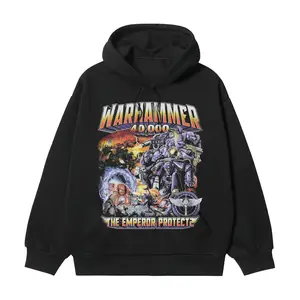 Warhammer 40K "For the Emperor" Heavyweight Vintage Hoodie Cotton Blend Classic Anime Sweatshirt Menswear Tops Pullover Long Sleeve Casual Biker Black Slogan Print Crewneck Wetsuit