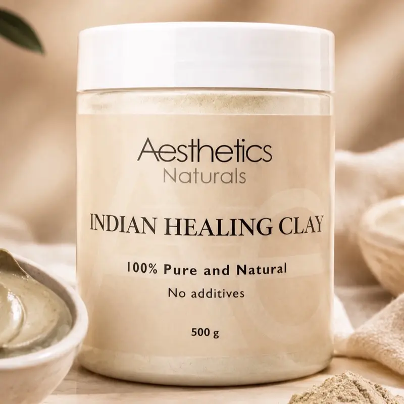 Aesthetics Naturals 100% Pure Bentonite Indian Healing Clay Powder - Adults' Exfoliating Face & Hair Mask, No Additives, Deep Pore Cleanser, Oil Control, Combination Skin Detox Treatment, All Skin Types, Clay Mask, Oily Skin