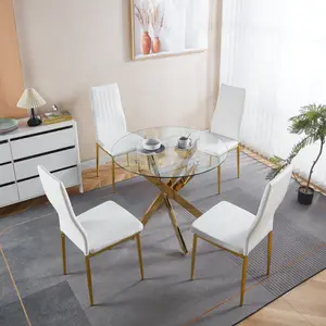 [SOIYELIFE] 1+4,5pieces dining set, Table metal leg Mid-century Dining Table for 4-6 people With Glass  Table Top, Pedestal Dining Table, End Table Leisure Coffee Table Unique furniture dining  chairs