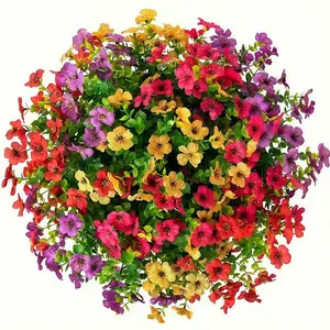 Artificial Fall Flowers Fake Mums for Outdoor Autumn Decoration, 8 Bundles Faux Silk Orange Yellow Mums Daisy Look Real UV Resistant for Outside Home Porch Patio Planter
