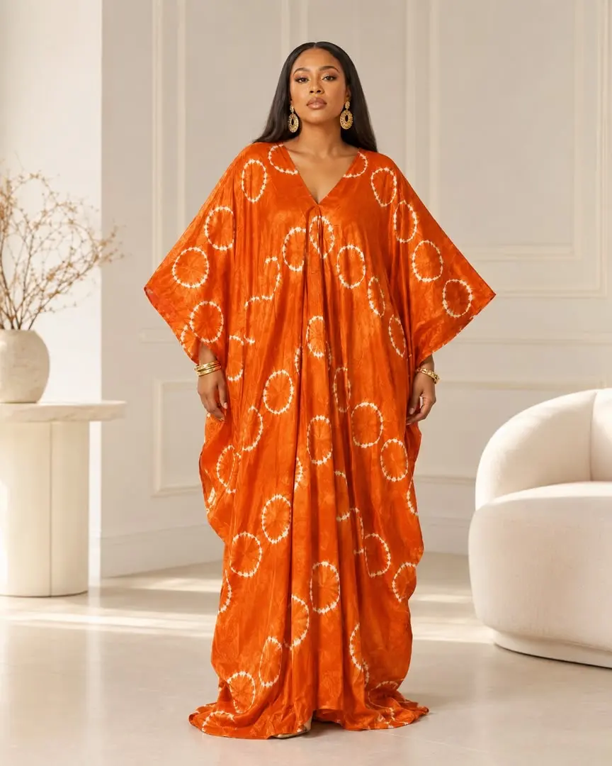 Women's Kanene Adire Boubou Kaftan Dress, Premium Linen Fabric, Warm Weather Casual Wear
