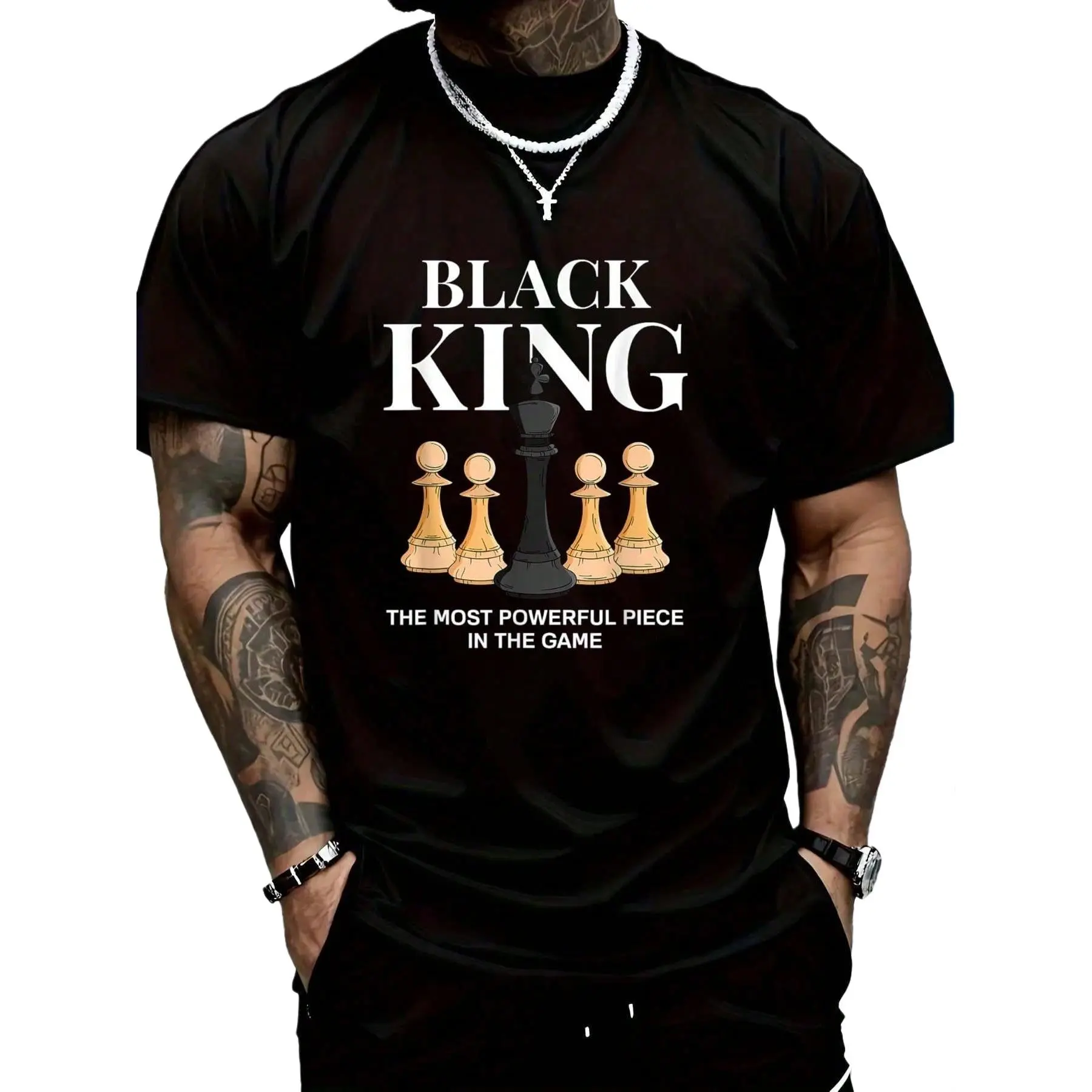 “King” Chess T-Shirt – The Most Powerful Piece, 100% Cotton Black Statement Tee for Strategy Lovers