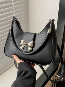 Minimalist Temperament Bow Decorated Shoulder Bag, 2025 New Style Solid Color Crossbody Bag with Adjustable Strap for Work & Daily Used, Casual Trendy Versatile High-quality Luxury Bag, Adjustable Strap Purse