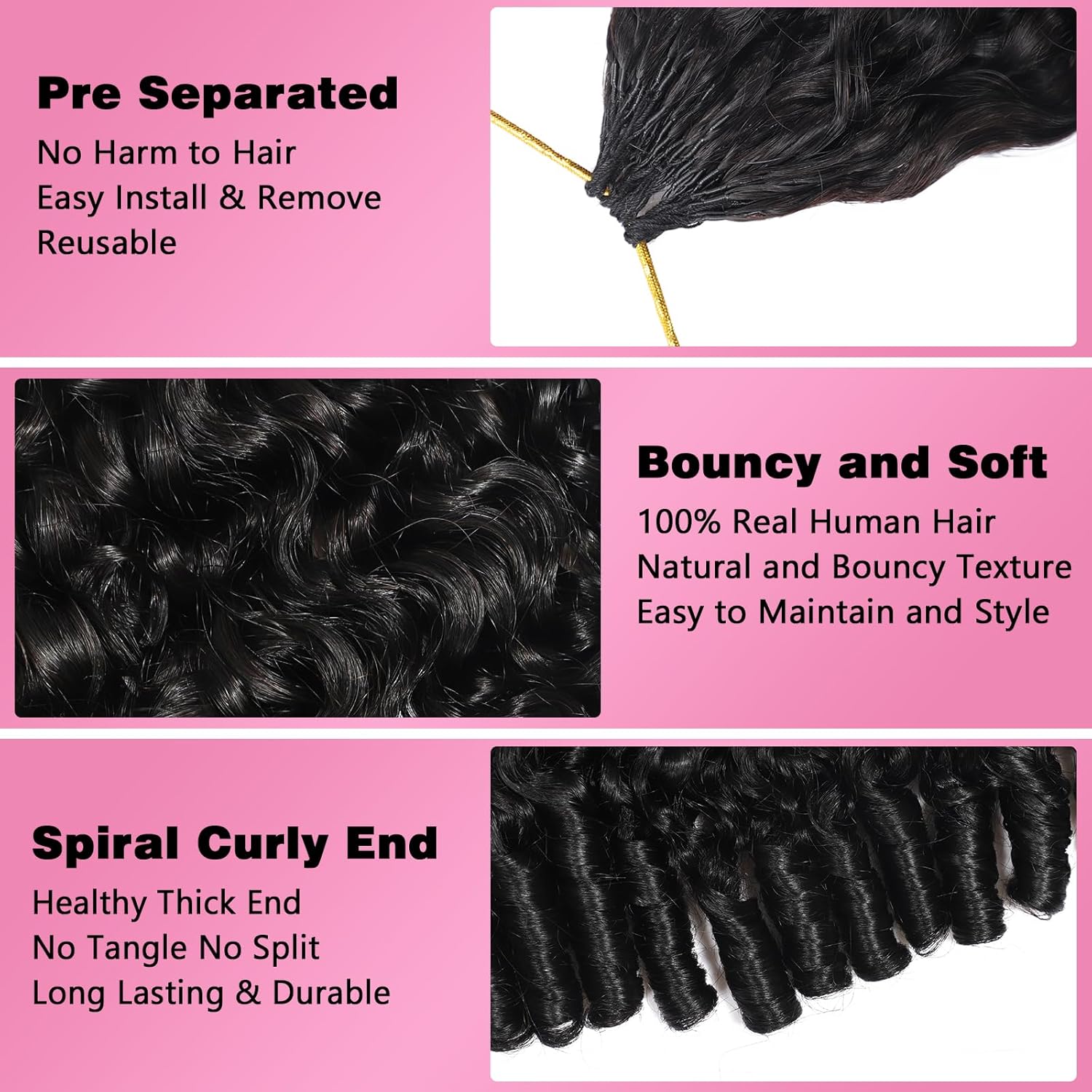 Bling Hair Burmese Curly Crochet Human Hair for Miracle Knots Boho Braids Burmese Curly Knotless Pre-Separated 50g / Bundle - Time-Saving,  4 to 5 Bundles Recommended for a Full Head