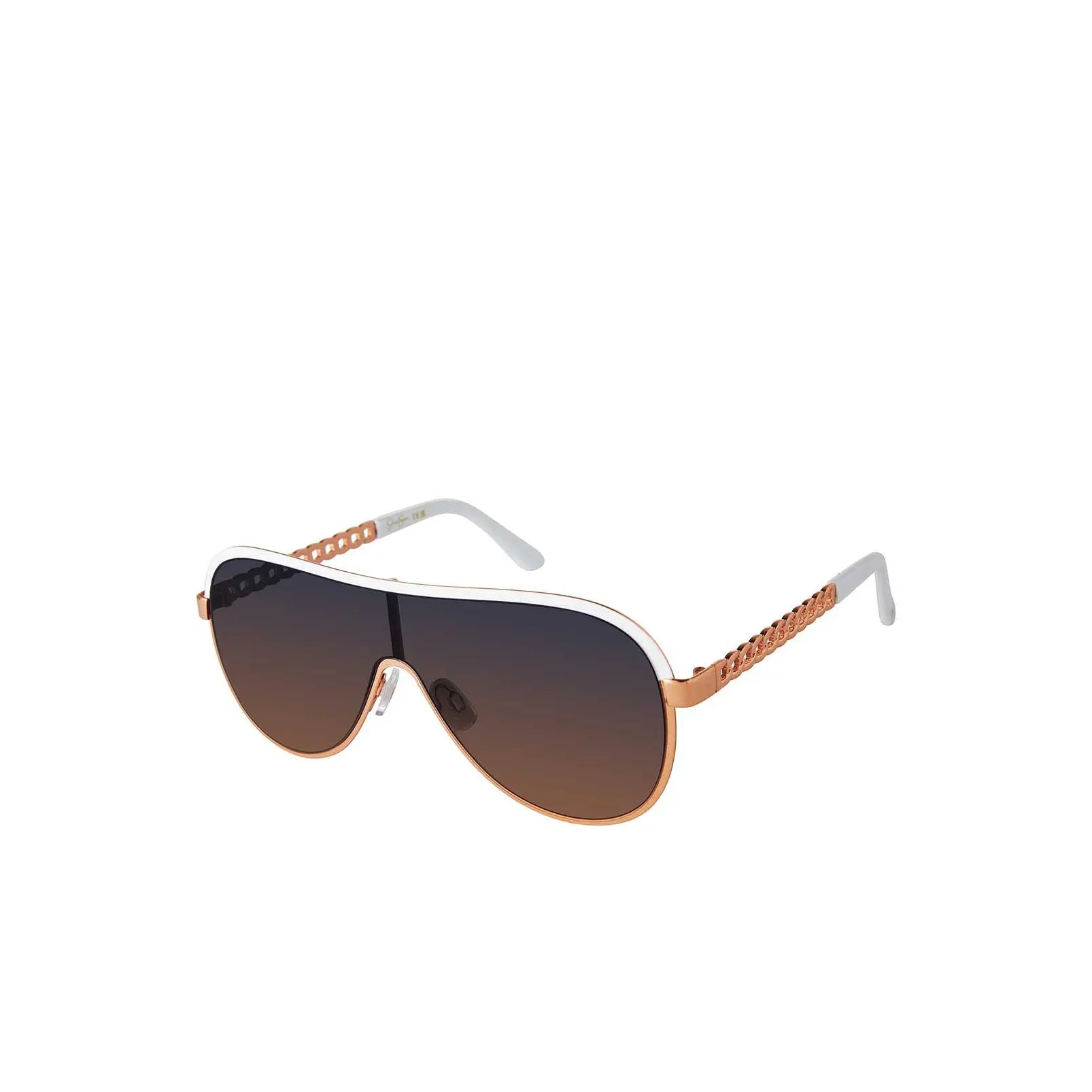 Metal Shield Aviator Pilot Sunglasses in Rose Gold & White