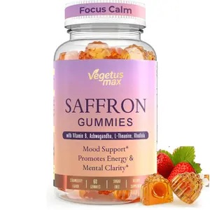 Saffron Supplements Gummies for Adults, 88.5mg Pure Saffron Extract with Magnesium, Ashwagandha, L-Theanine, Rhodiola, Rosemary, Vitamin B6, B12 for Happy Mood, Calm, Focus, Cognition - 60 Count