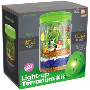 Dan&Darci Light-Up Terrarium Kit for Kids STEM Grow-By-Day Glow-By-Night Mini Garden with LED Lid 4.5x4.5x7 in