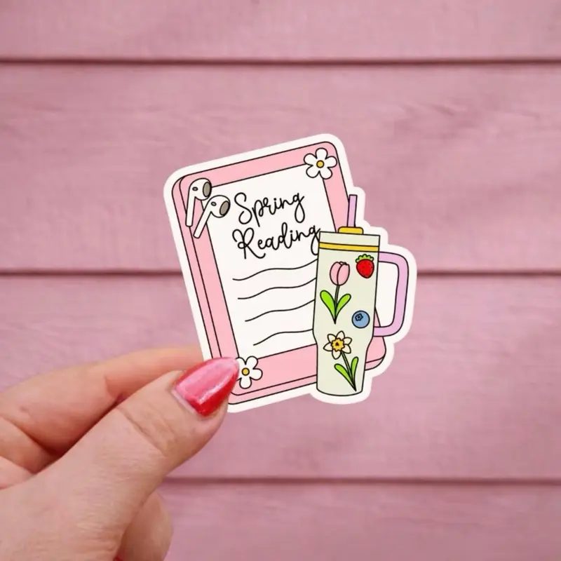 Spring Reading Sticker, Cute Book Lover Sticker, Coquette Decal, Kindle Girl, Floral Tumbler Sticker, Pink Girly Sticker, Bookish Gift Tulip Sticker