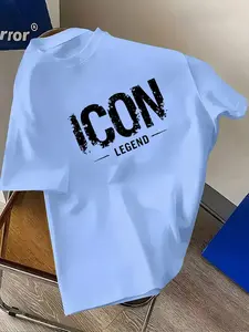 Men's Casual Fashion Letter Print T-Shirt, Round Neck Comfortable Polyester Fabric, Stylish Streetwear for Daily Wear, Men's Clothing