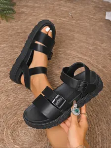 Comfortable Flat Rome Sandals with Double Buckles, Adjustable Straps for Summer Outings, Casual Fashion Footwear for Daily Wear