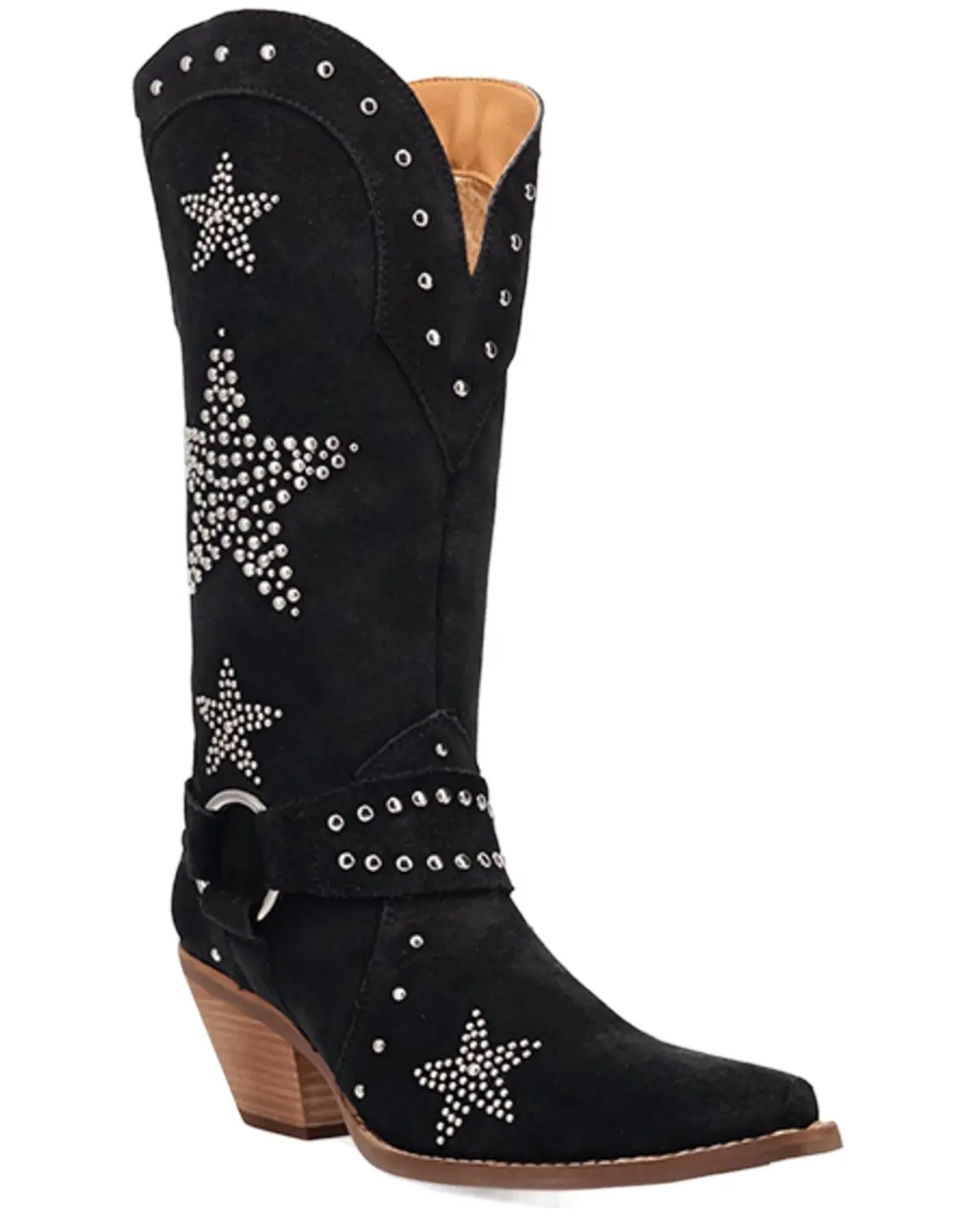 Dingo Women's Women'S Lucky Stars Embellished Suede Tall Western Boot Round - Di2350-Blk