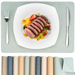 Heat Resistant Placemats Set of 6,4,2 -17x12in Waterproof Wipeable Faux Leather Non Slip Table Mats, Easy to Clean, Stain Resistant, for Kitchen Dining Room– Charcoal Blue Woven Rustic for Hot Dishes, Pots, Bowls, Teapots  Kitchenware Home ,