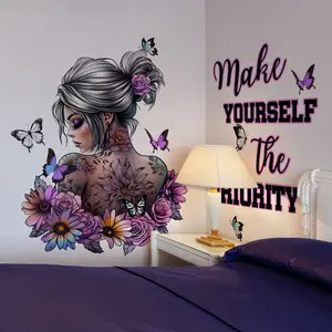 Girl & Butterfly & Letter Pattern Wall Stickers (2pcs) Self-adhesive Wall Decals Home Bedroom Living Room Creative Decorative Posters Motivational Quotes Wall Stickers