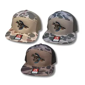 Wood Duck Flying Hat Cotton Mesh Back Hat, 7 Panel Brackish and White/ Bottomland/ Duck Camo Snapback