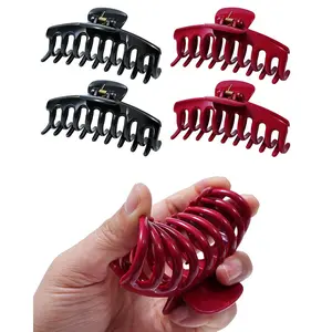 AWAYTR 4 Pack Silicone Flexible Hair Claw Clips Nonslip 4.33" Large Bendable Claw Clip Soft Cozy Neutral Hairclips for Thin and Thick