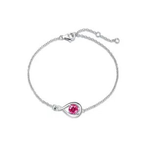 Female "Infinite Embrace" October Birthstone Pink Tourmaline Infinity Symbol Sterling Silver Daily Bracelet