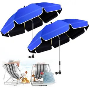 2Pack 48.8 inch Large Beach Umbrella with Clamp Sun Shade for Beach Chair, 360°Adjustable UV Protection Golf Umbrella with Clip for Outdoor Stroller Wheelchair Camping Chair