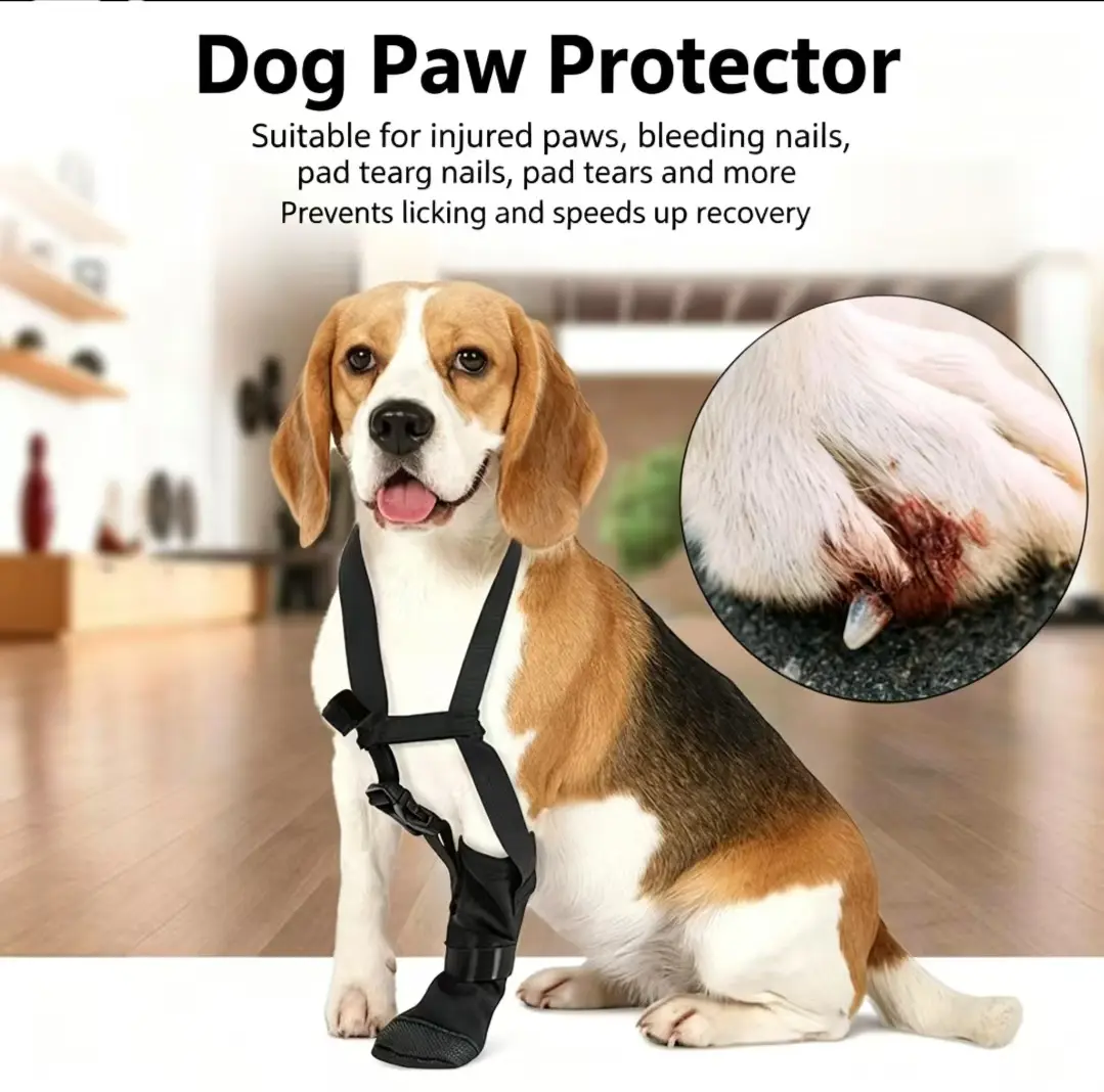 Dog Front Paw Protector Boots, Adjustable Anti-Lick Recovery Shoes with Harness Straps, Non-Slip Wound Healing Booties for Injured Front Paws, Anti-Fall Pet Foot Cover