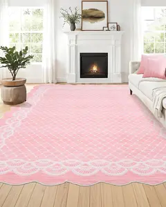 Garvee Home Decor 5x7 Living Room Area Rug Pink Bordered Thin Carpet