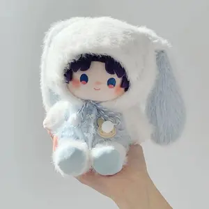 2026 new 10cm 15cm 20cm Plush Doll Clothes, Cute Rabbit Ears Pink Blue Sweater Outfit, No Attribute Warm Knit Wear for Cotton Plush Dolls