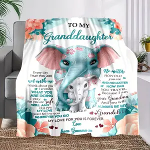 Cozy Allergy-Free Flannel Throw Blanket - 1 Elephant-Themed for Granddaughter - Machine Washable, Tear-Resistant, Multi-Use, Ideal for Sofa, Beach, Camping, Office - Heartfelt Message from Grandma, Elephant Decor, All-Season Comfort