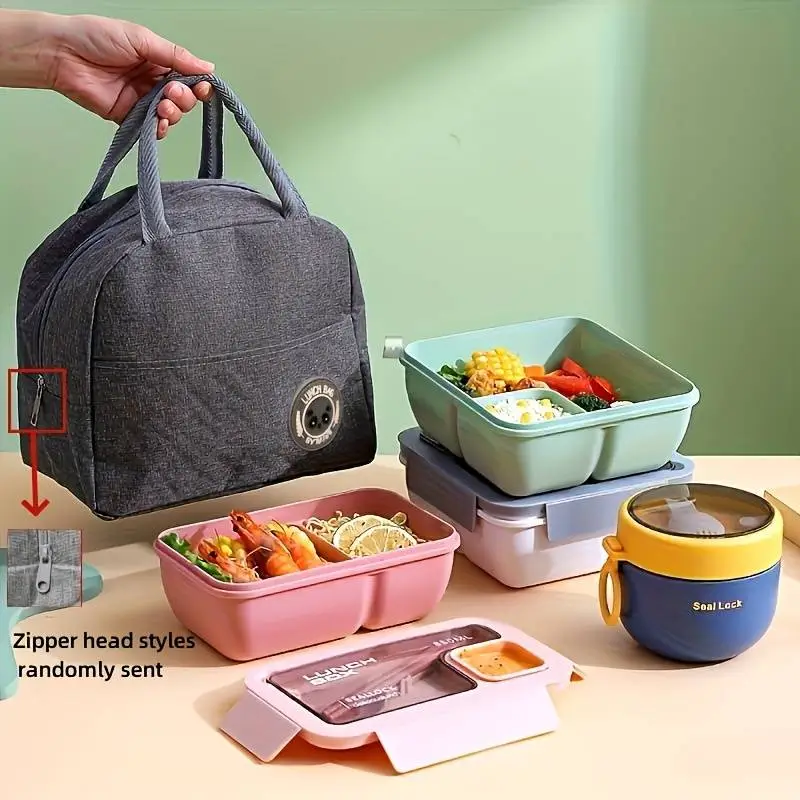 [Leak-Proof Meal Container] 850ml Microwave Safe Plastic Meal Containers with Thermal Tote Bag | Portable Leak-Proof Storage Box with Lid, Hand-Washab