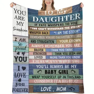 1Pc "To My Daughter" Flannel Blanket - Soft, Reversible Throw With Inspirational Messages, All-Season Comfort For Sofa, Bed, Office & Travel - Perfect Birthday Gift For Daughters, Mixed Color Design, Blanket summervibes