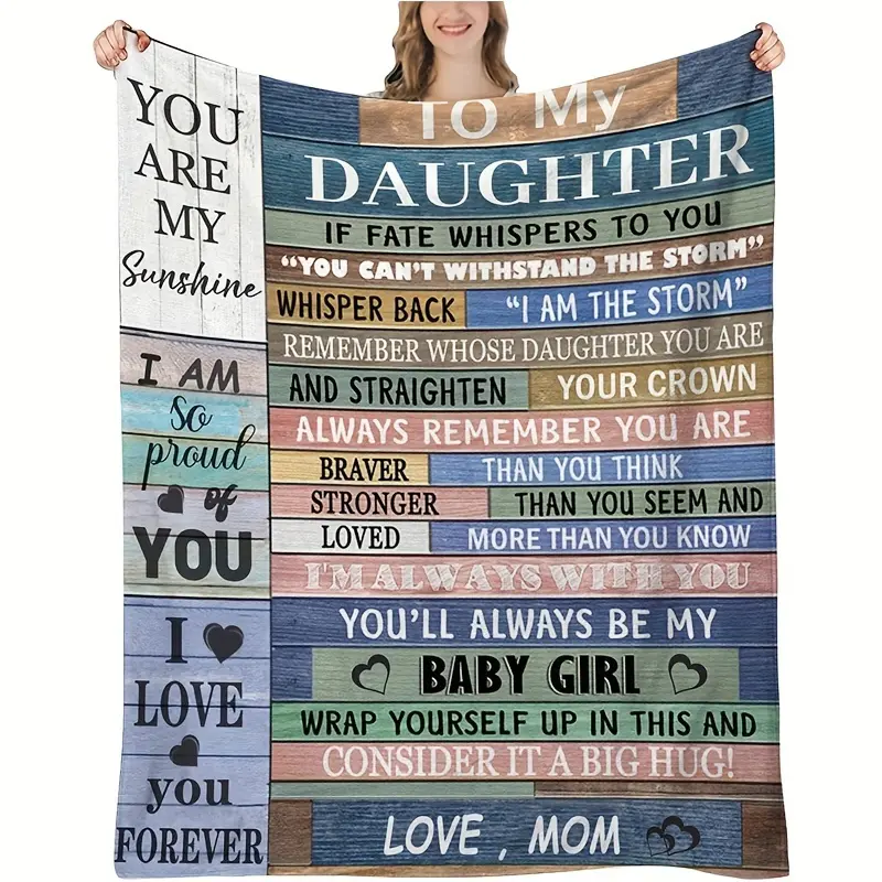 1Pc To My Daughter Flannel Blanket Soft Reversible Throw With Inspirational Messages All Season Comfort For Sofa Bed Office Travel Perfect Birthday Gift For Daughters Mixed Color Design