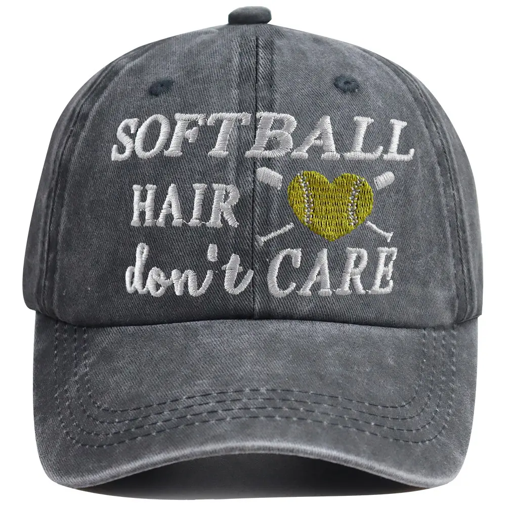 Unisex Pure Cotton 6-Panel Sturdy Baseball Cap - "Softball Hair Don't Care" Letter Print, Smooth, Breathable Eyelets, Adjustable 21.65-23.22in Fit, Hand Wash Only, Game Day Accessory, Beach Wear, Softball Mamas Anniversary/Birthday Gift