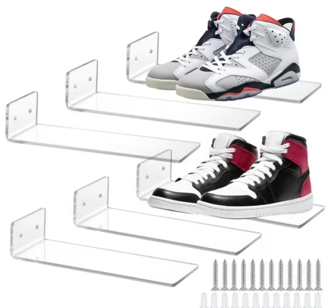6-Pack Clear Shoe Shelves for Wall, Floating Acrylic Shoe Organizer Rack, Space-Saving Storage Solution to  Shoes Neat