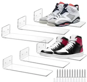 6-Pack Clear Shoe Shelves for Wall, Floating Acrylic Shoe Organizer Rack, Space-Saving Storage Solution to  Shoes Neat