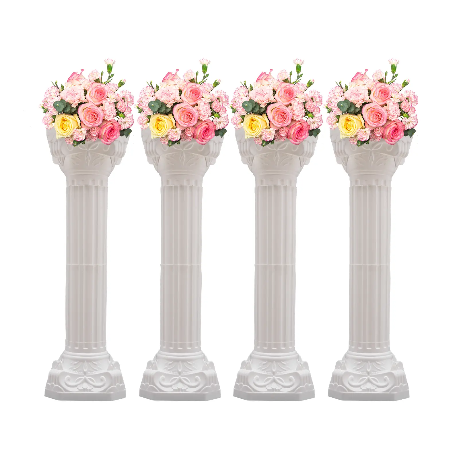 CNCEST 4PCS Plastic White Hollow Roman Columns Set, Wedding Decorative Pillars, Flower Display Stands for Festive Party Home Use, Round