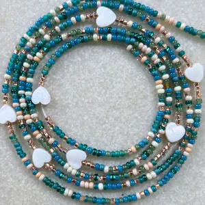 BEACH BAE - Tie On Waist Beads - 60 inches Waistbeads - Teal Waistbeads - Summer Waistbeads - Beach Waistbeads - Belly Beads - Body Beads - Authentic Waistbeads - African Waistbeads Made By Venus