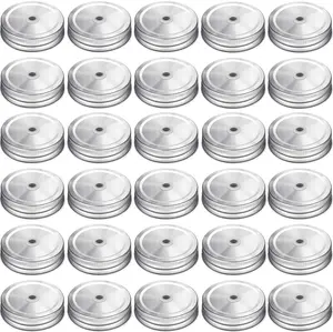 30 Pcs Regular Mouth Mason Jar Lids Straw Hole Compatible，Metal Mason Canning Lids   No brand
