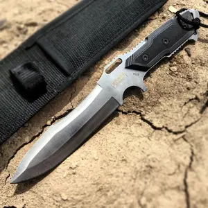 12" Hunting Knives Steel Blade Silver & Black Knife Nylon Sheath