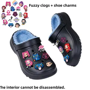 K‑pop perforated plush winter slippers, unisex style, solid color trendy outdoor soft‑soled perforated plush half slippers, holiday and birthday gift.