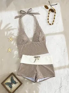 BUDDIES Women's Plaid Bikini Set - Retro Sporty Swimwear, Beach Essential, Urban Beach Decor Style; A Charming Sexy Swimwear Set, Perfect For Pool Parties And Luxury Beach Vacations. Summer