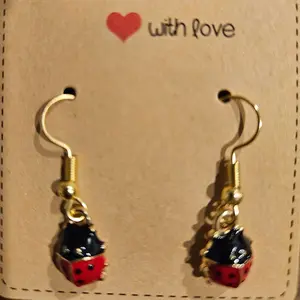 Handmade Dangle Earrings- LADYBUG, GOLD