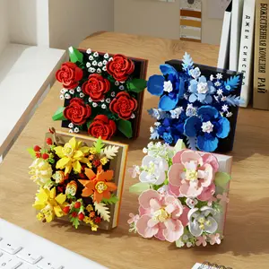 Desktop Flower Display Rack Micro Building Blocks Toy for Girls, Rose Flower Box Mini 3D Diamond Brick Toy, Valentine's Day Gifts, Birthday Gifts