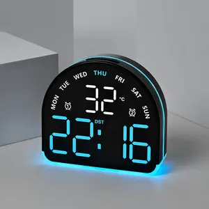 New LED Electronic Clock Multi-Function Alarm Clock with Day Date Temperature Display, Adjustable Brightness, Plug-In and Battery Powered, LED Digital Clock