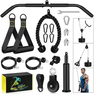 Fitness LAT and Lift Pulley System Gym - Upgraded LAT Pull Down  Machine Attachments, Loading Pin, Handle and Tricep Rope, for Biceps Curl, Forearm, Triceps Exercise Gym Equipment